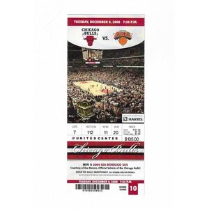 Chicago Bulls vs New York Knicks Unused Basketball Ticket from 12/9/2008